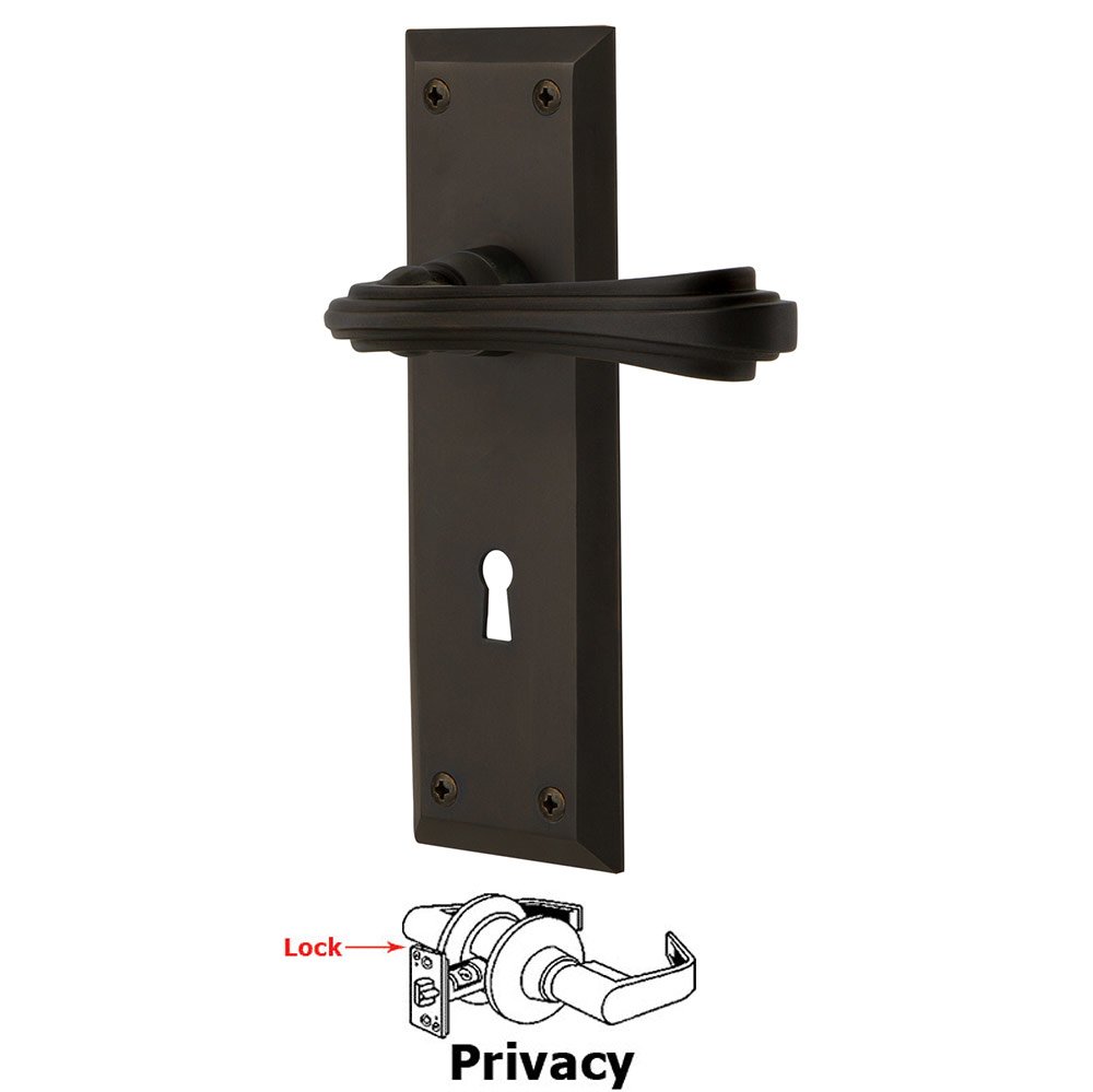 Nostalgic Warehouse New York Plate Privacy with Keyhole and  Fleur Lever in Oil-Rubbed Bronze