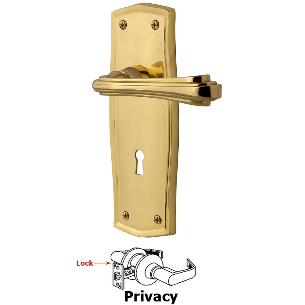 Nostalgic Warehouse Prairie Plate Privacy with Keyhole and  Fleur Lever in Unlacquered Brass