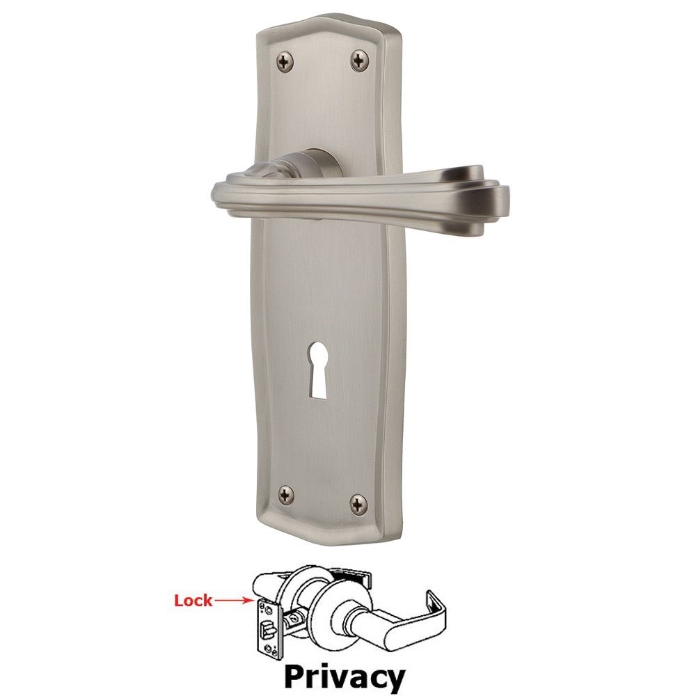 Nostalgic Warehouse Prairie Plate Privacy with Keyhole and  Fleur Lever in Satin Nickel