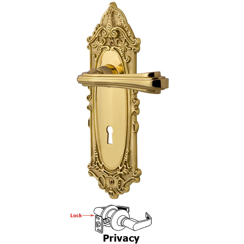 Nostalgic Warehouse Victorian Plate Privacy with Keyhole and  Fleur Lever in Polished Brass