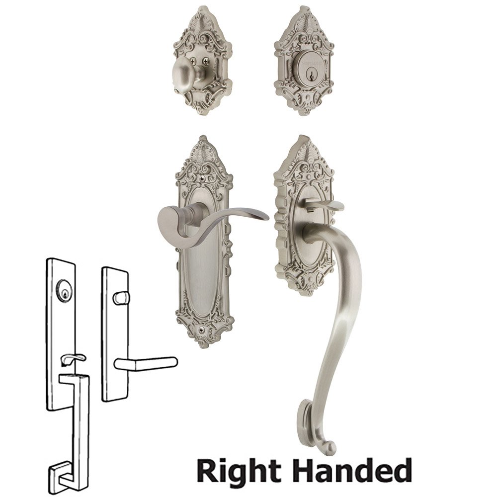 Nostalgic Warehouse Victorian Plate With S Grip And Manor Lever in Satin Nickel