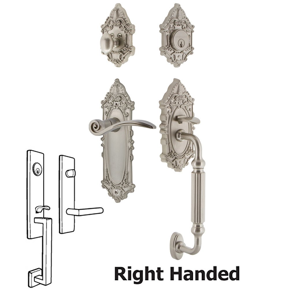 Nostalgic Warehouse Victorian Plate With F Grip And Swan Lever in Satin Nickel
