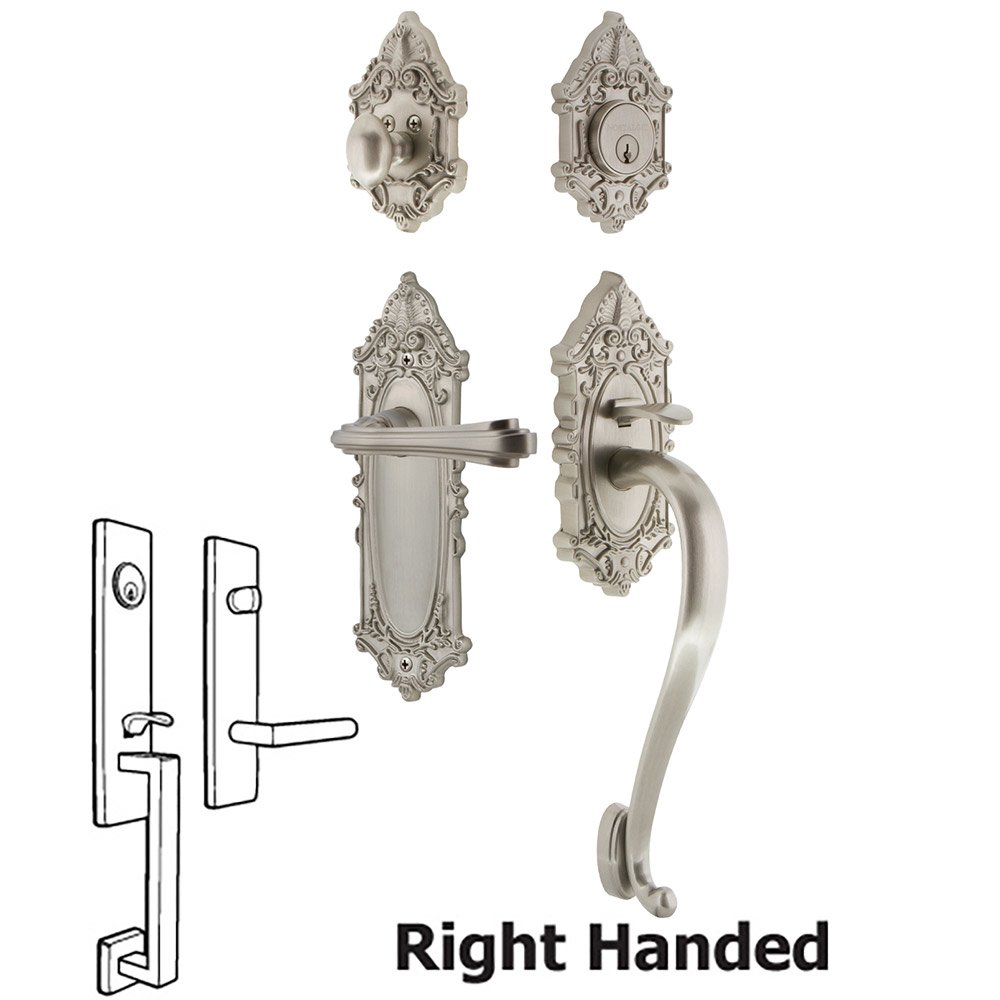 Nostalgic Warehouse Victorian Plate With S Grip And Fleur Lever in Satin Nickel