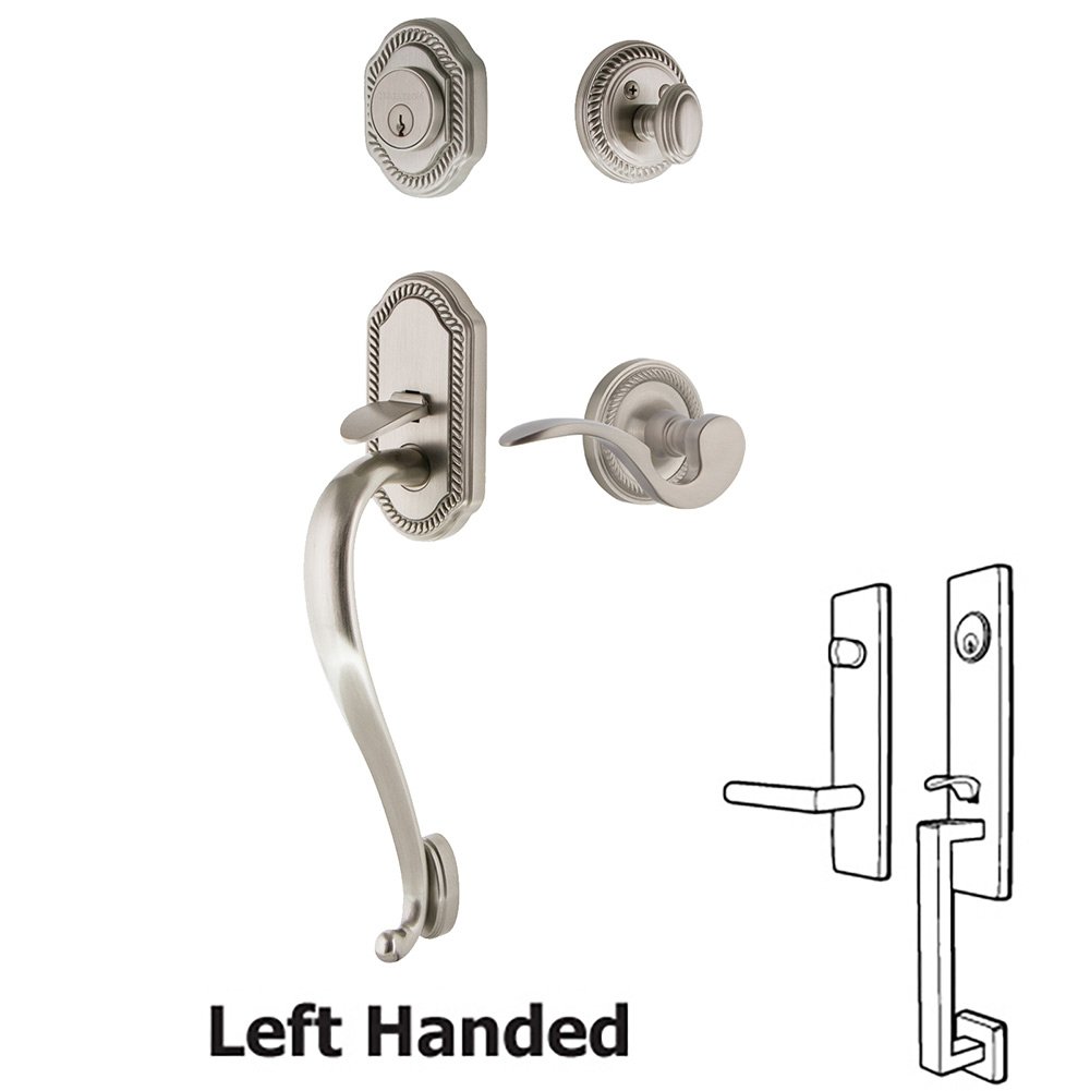 Nostalgic Warehouse Rope Plate With S Grip And Manor Lever in Satin Nickel 