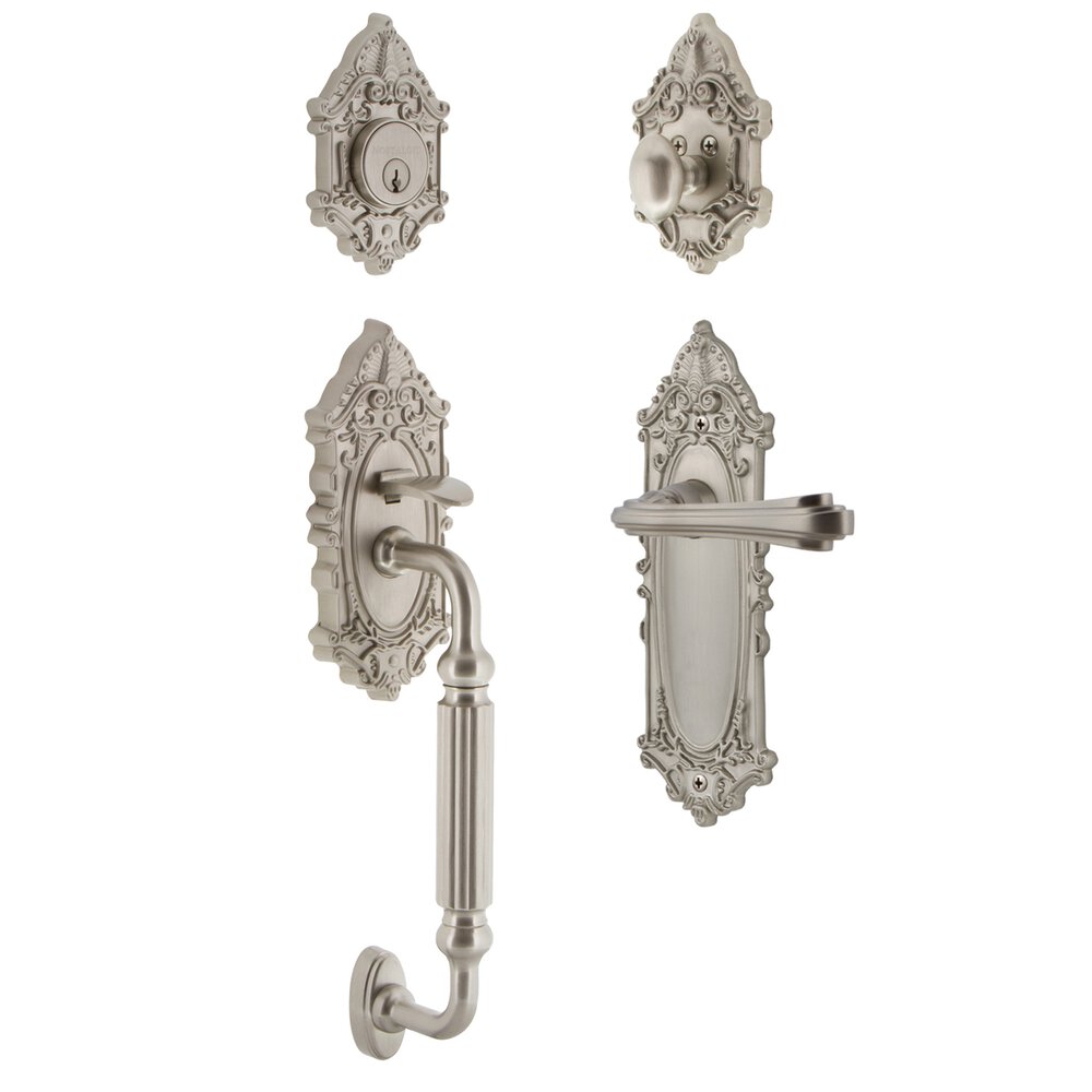 Nostalgic Warehouse Victorian Plate With F Grip And Fleur Lever in Satin Nickel