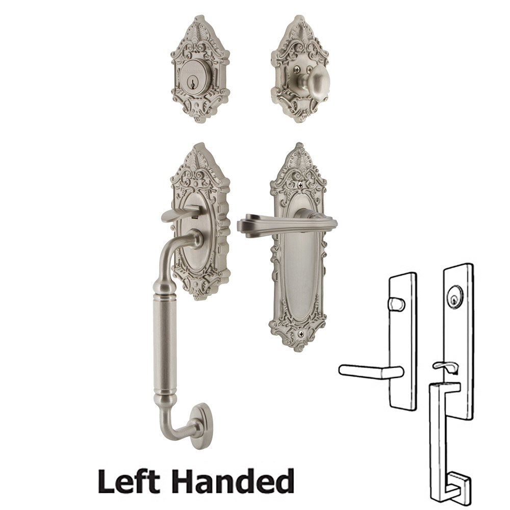 Nostalgic Warehouse Victorian Plate With C Grip And Fleur Lever in Satin Nickel