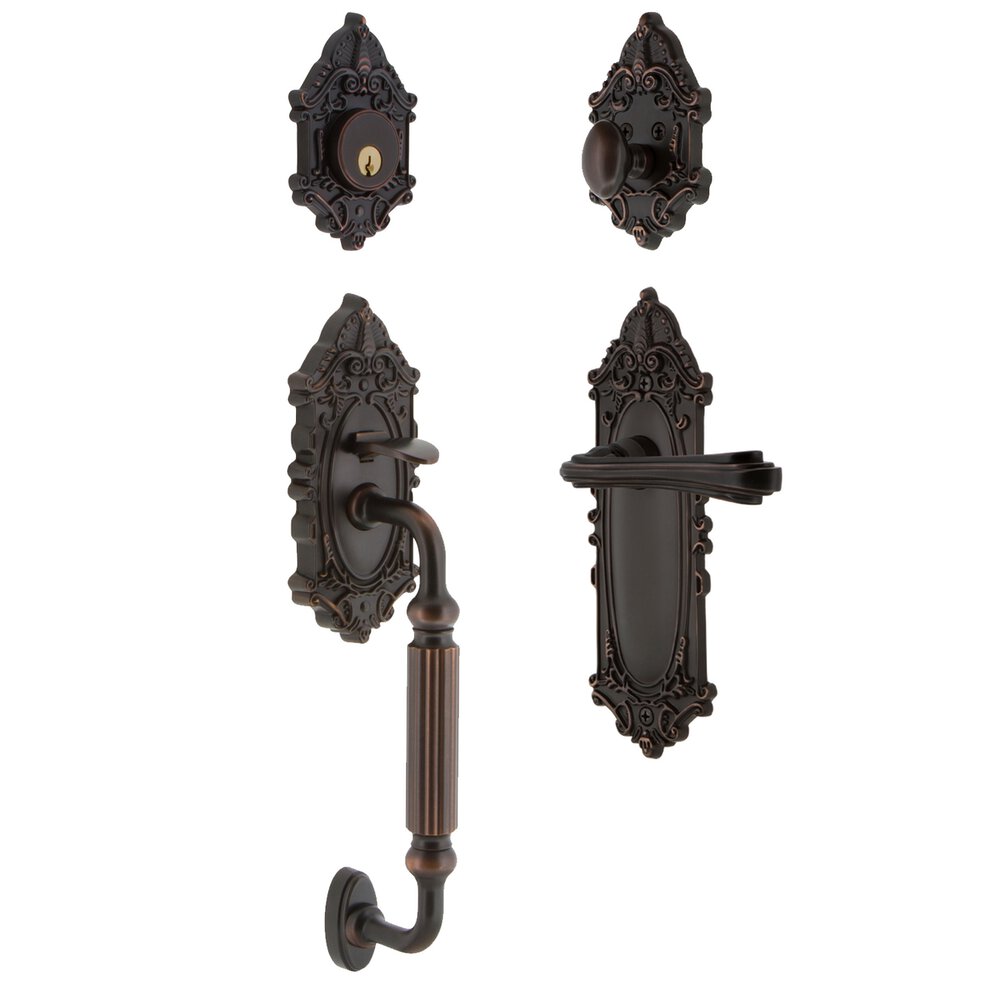 Nostalgic Warehouse Victorian Plate With F Grip And Fleur Lever in Timeless Bronze 