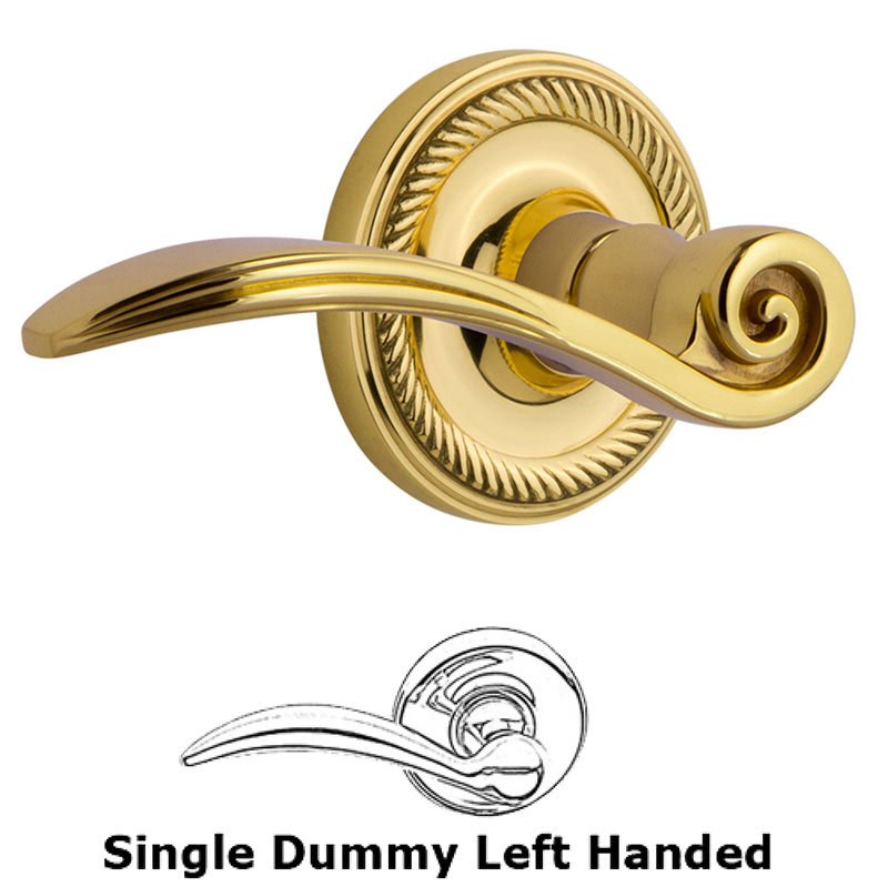Nostalgic Warehouse Rope Rose Single Dummy Left Handed Swan Lever in Unlacquered Brass