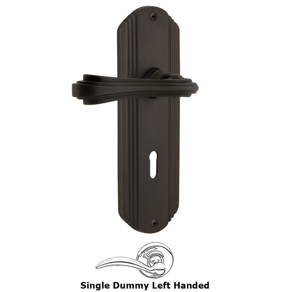 Nostalgic Warehouse Deco Plate Single Dummy with Keyhole Left Handed Fleur Lever in Oil-Rubbed Bronze