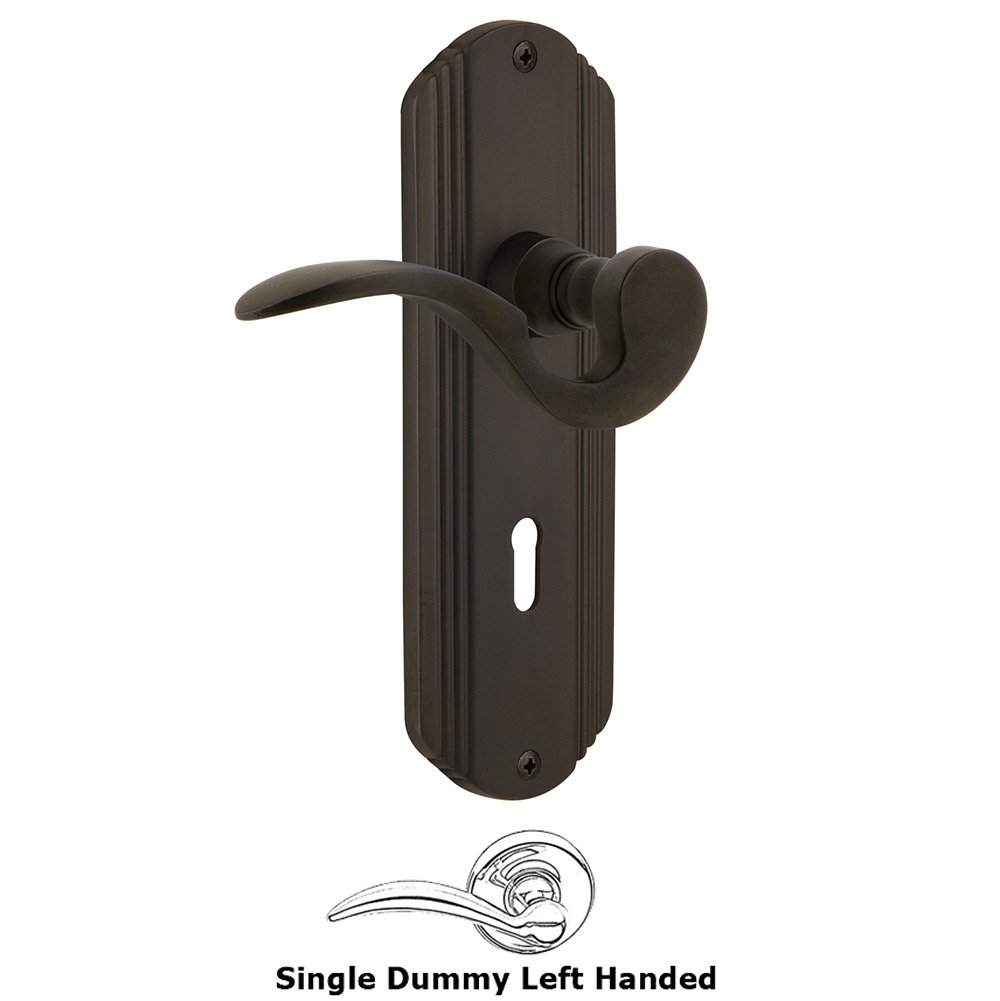 Nostalgic Warehouse Deco Plate Single Dummy with Keyhole Left Handed Manor Lever in Oil-Rubbed Bronze
