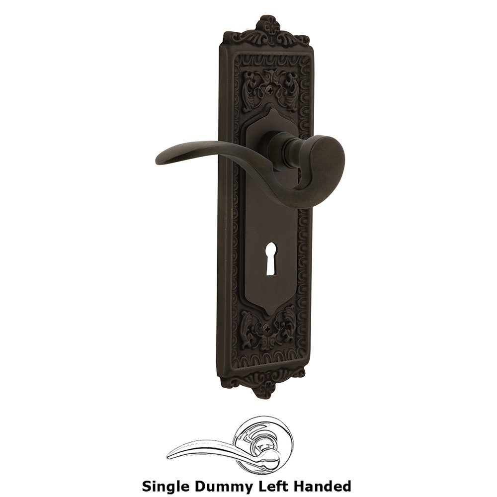 Nostalgic Warehouse Egg & Dart Plate Single Dummy with Keyhole Left Handed Manor Lever in Oil-Rubbed Bronze