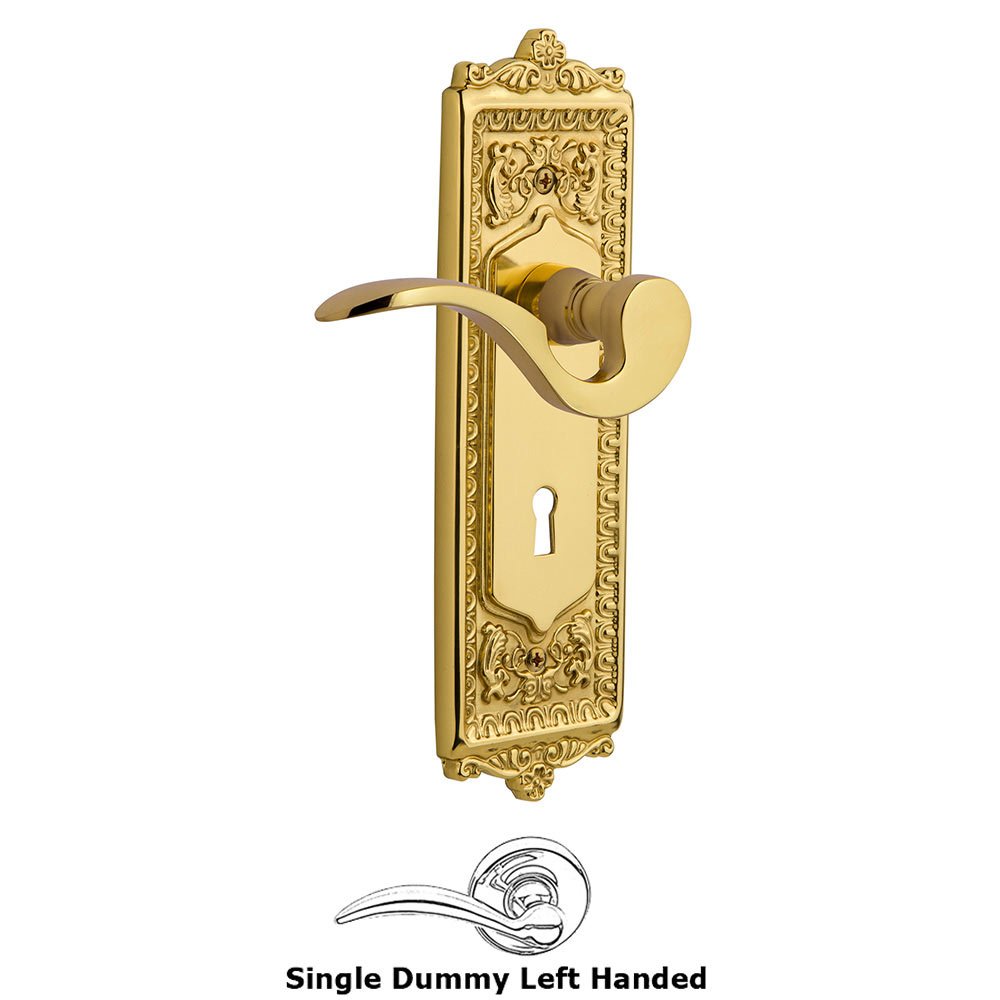 Nostalgic Warehouse Egg & Dart Plate Single Dummy with Keyhole Left Handed Manor Lever in Unlacquered Brass