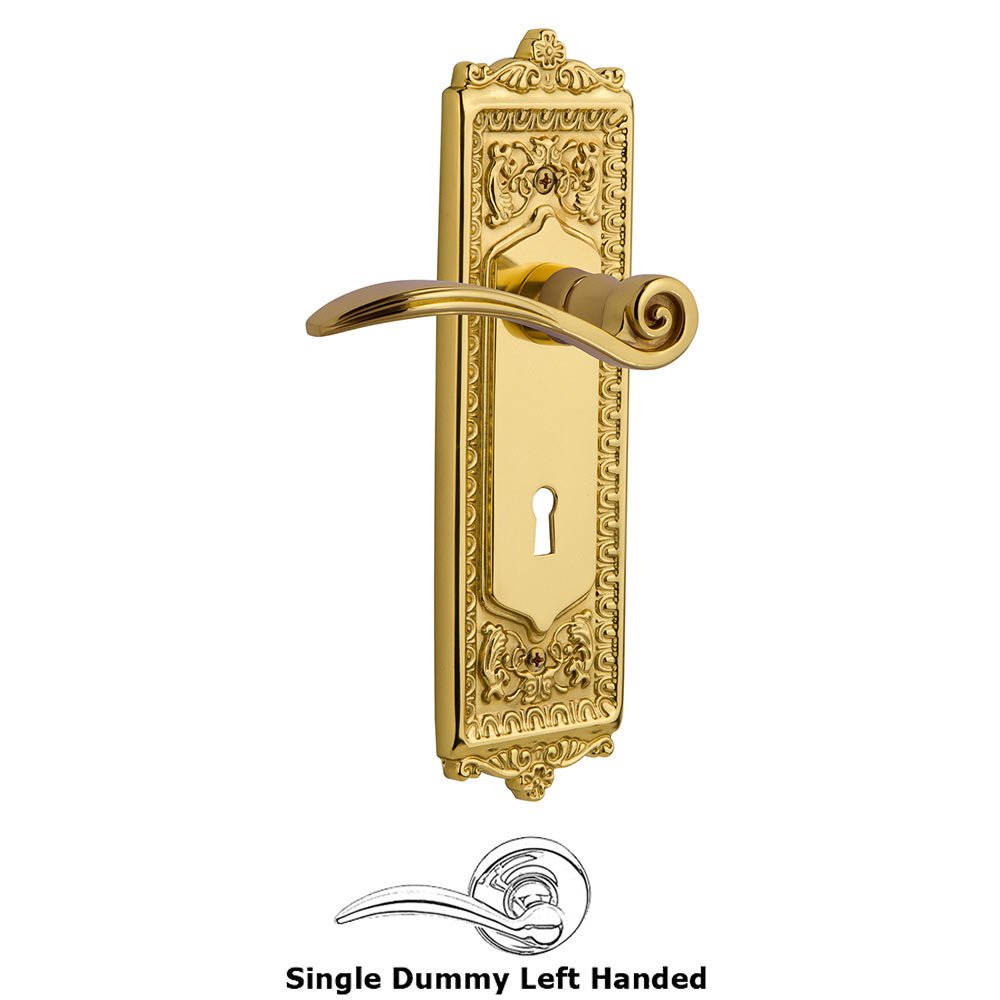 Nostalgic Warehouse Egg & Dart Plate Single Dummy with Keyhole Left Handed Swan Lever in Unlacquered Brass