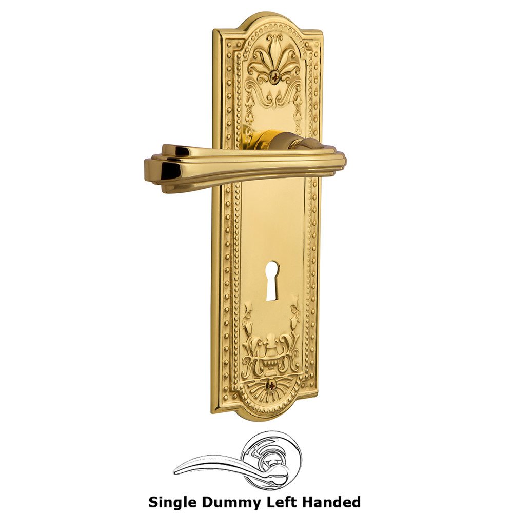 Nostalgic Warehouse Meadows Plate Single Dummy with Keyhole Left Handed Fleur Lever in Unlacquered Brass