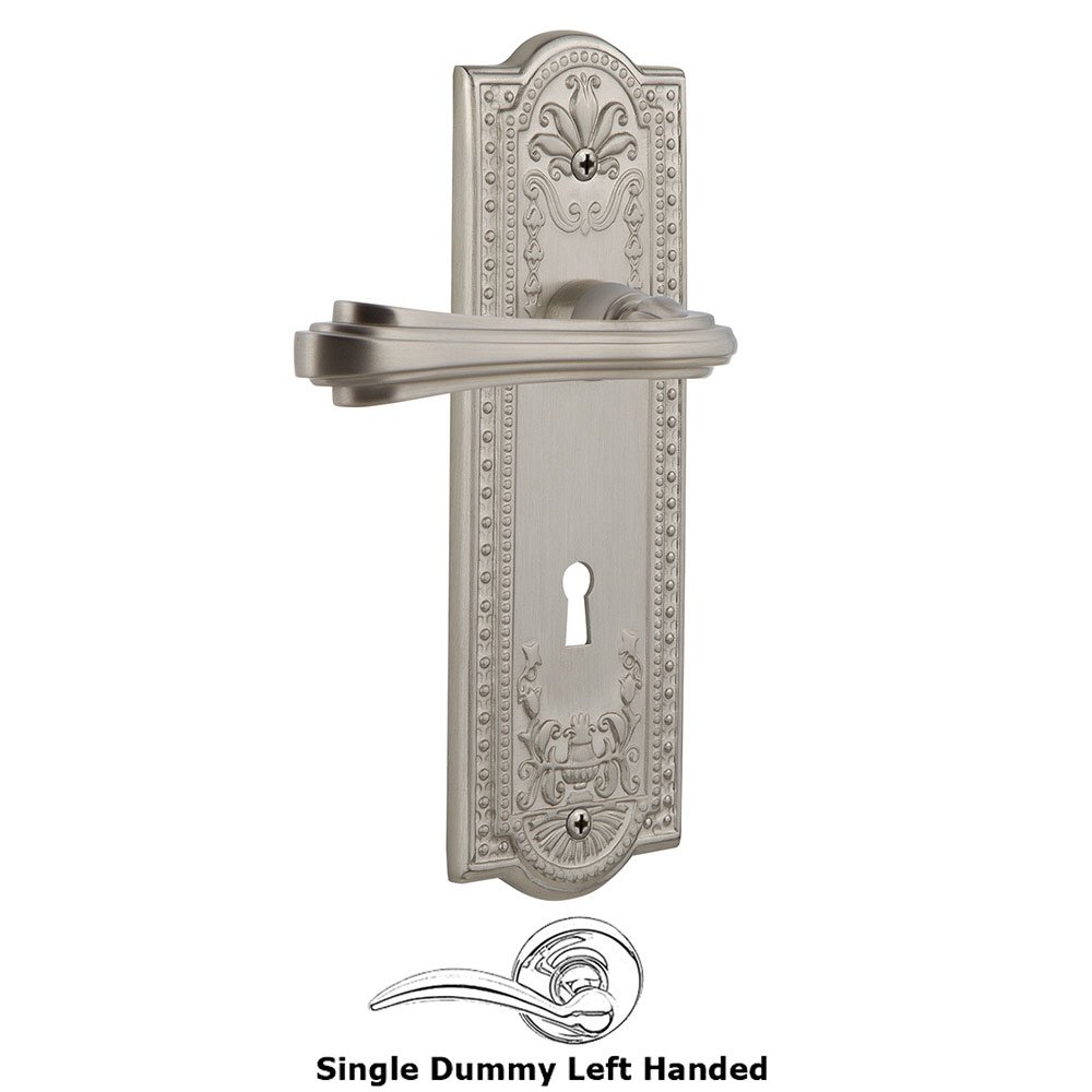 Nostalgic Warehouse Meadows Plate Single Dummy with Keyhole Left Handed Fleur Lever in Satin Nickel