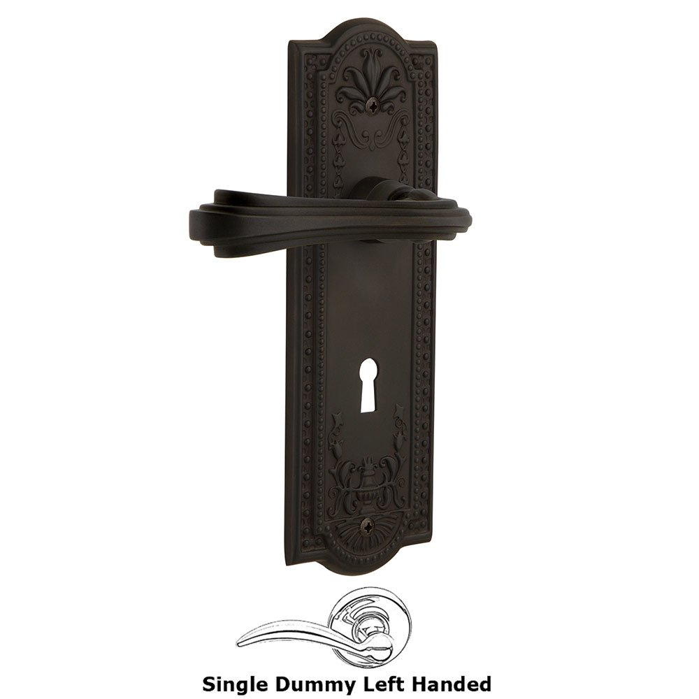 Nostalgic Warehouse Meadows Plate Single Dummy with Keyhole Left Handed Fleur Lever in Oil-Rubbed Bronze