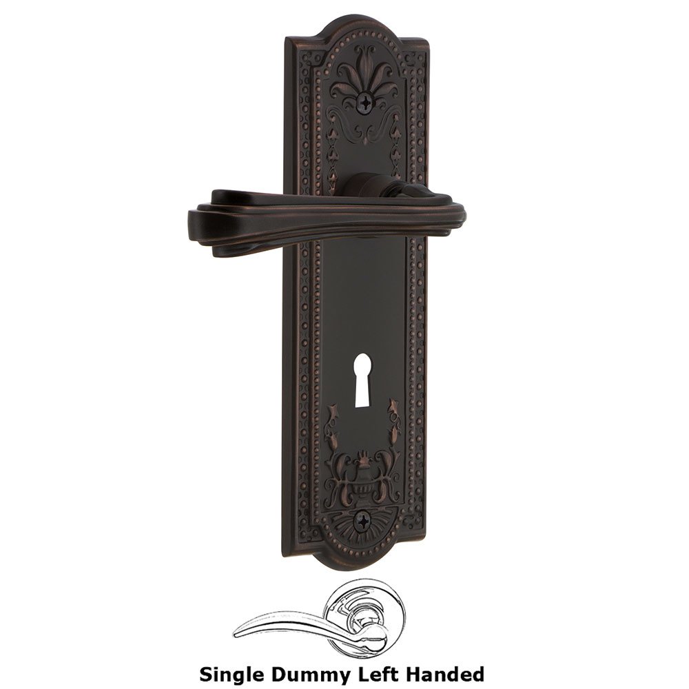 Nostalgic Warehouse Meadows Plate Single Dummy with Keyhole Left Handed Fleur Lever in Timeless Bronze