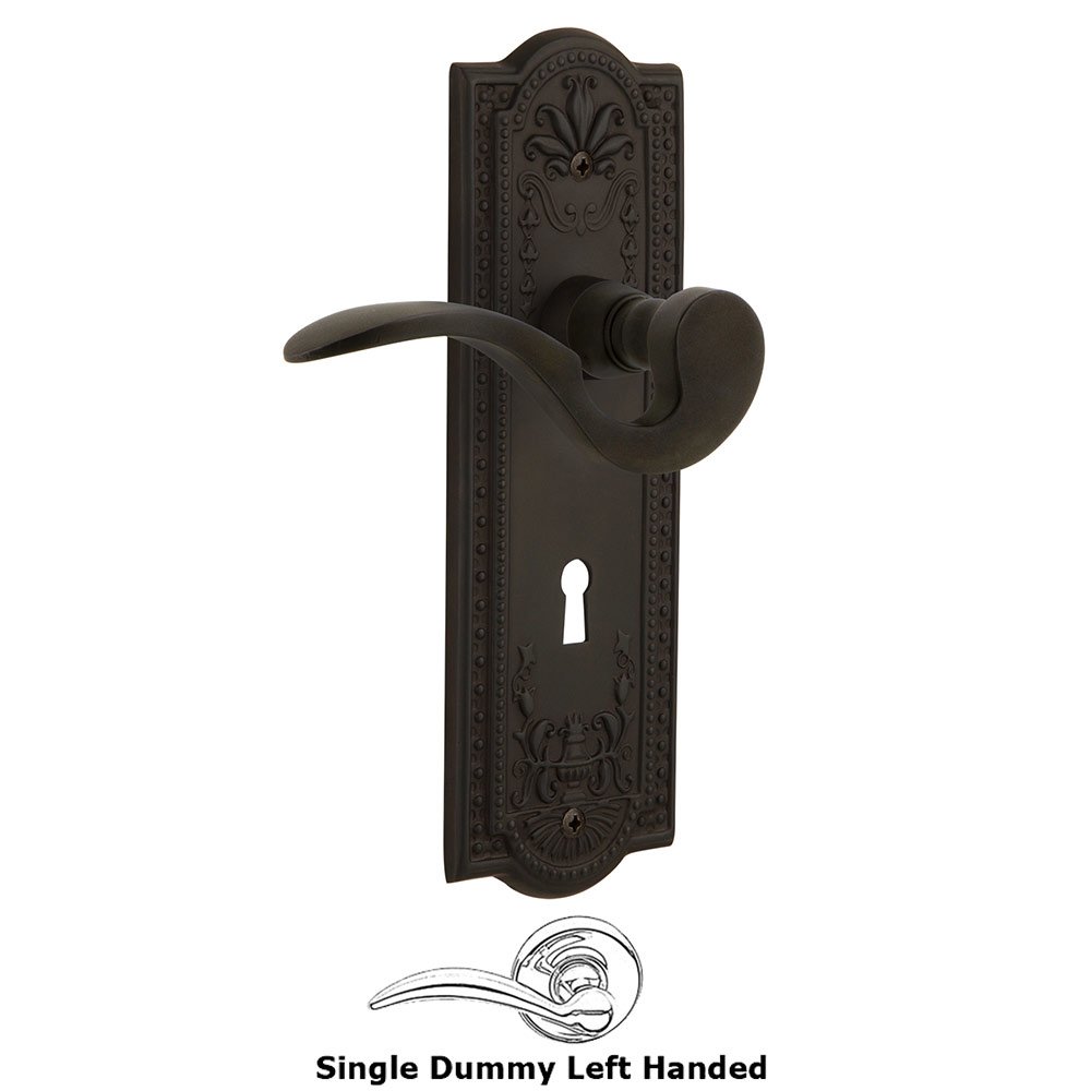 Nostalgic Warehouse Meadows Plate Single Dummy with Keyhole Left Handed Manor Lever in Oil-Rubbed Bronze