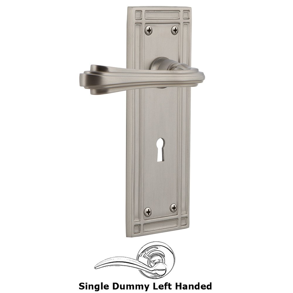 Nostalgic Warehouse Mission Plate Single Dummy with Keyhole Left Handed Fleur Lever in Satin Nickel