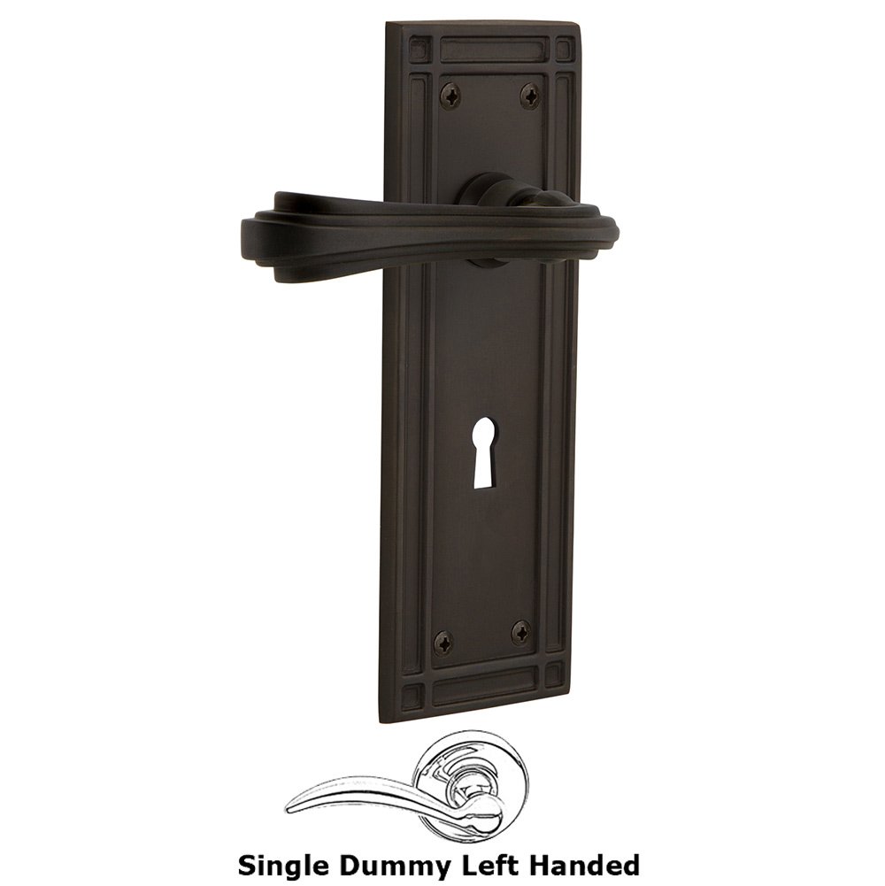Nostalgic Warehouse Mission Plate Single Dummy with Keyhole Left Handed Fleur Lever in Oil-Rubbed Bronze