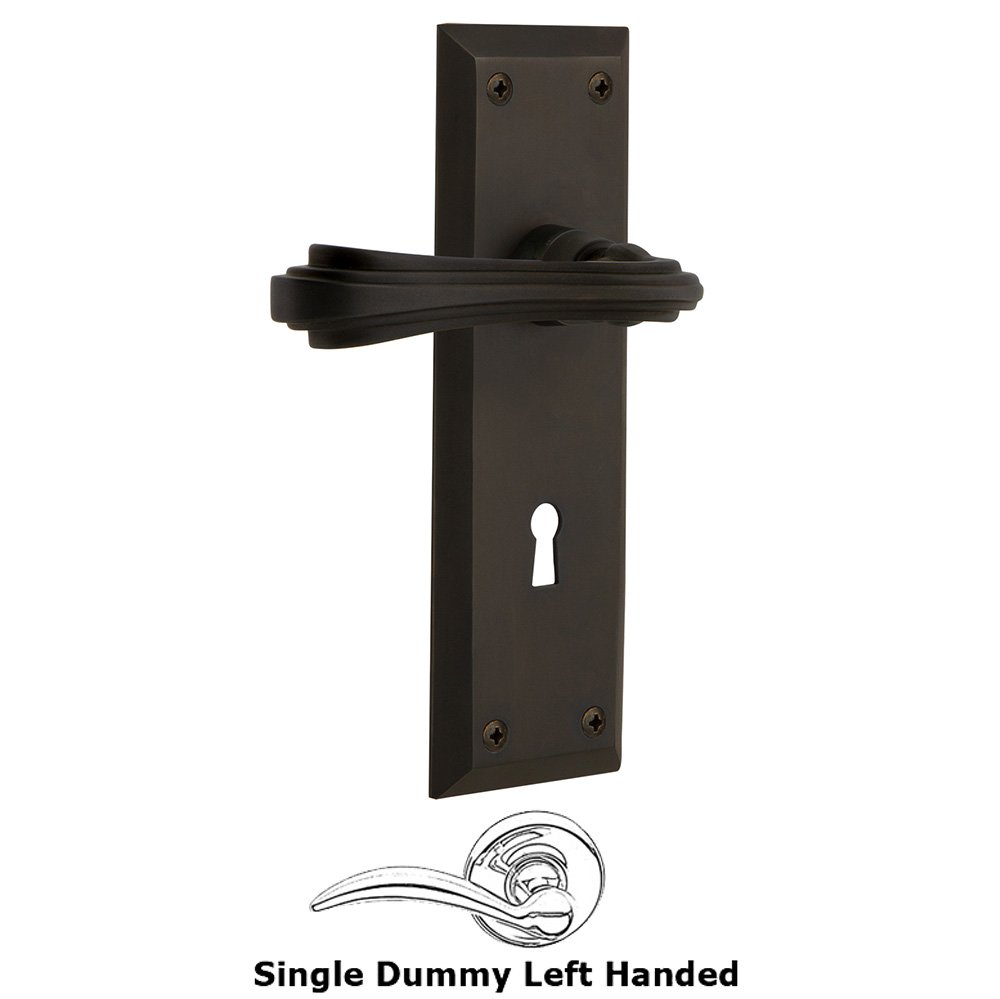 Nostalgic Warehouse New York Plate Single Dummy with Keyhole Left Handed Fleur Lever in Oil-Rubbed Bronze