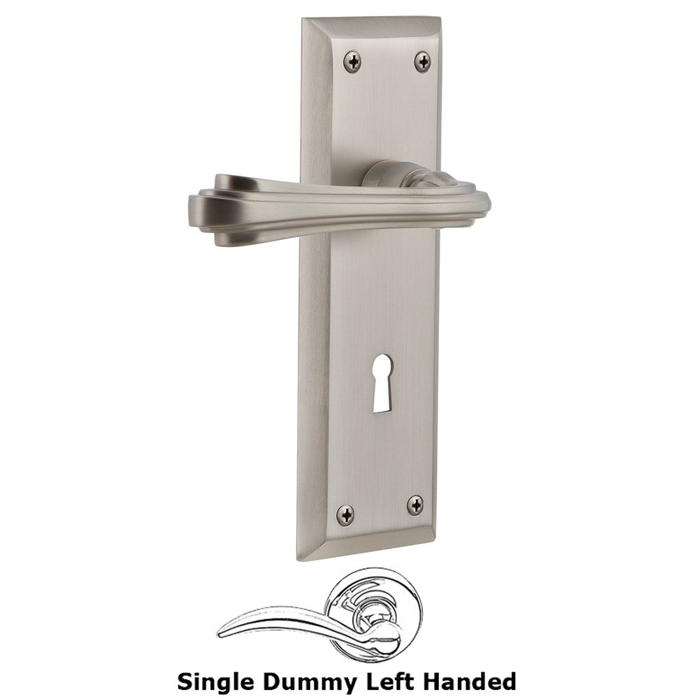 Nostalgic Warehouse New York Plate Single Dummy with Keyhole Left Handed Fleur Lever in Satin Nickel