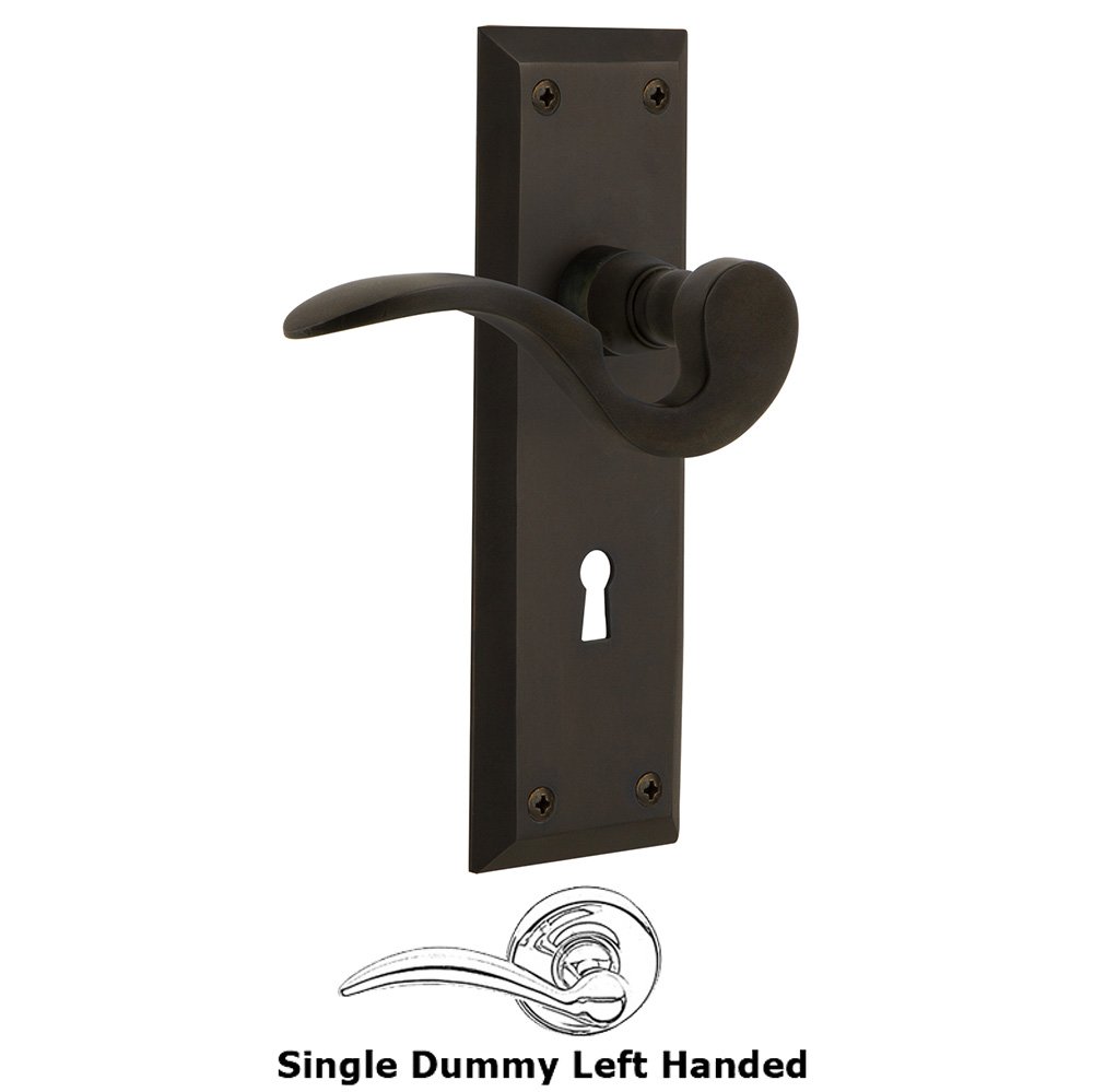 Nostalgic Warehouse New York Plate Single Dummy with Keyhole Left Handed Manor Lever in Oil-Rubbed Bronze