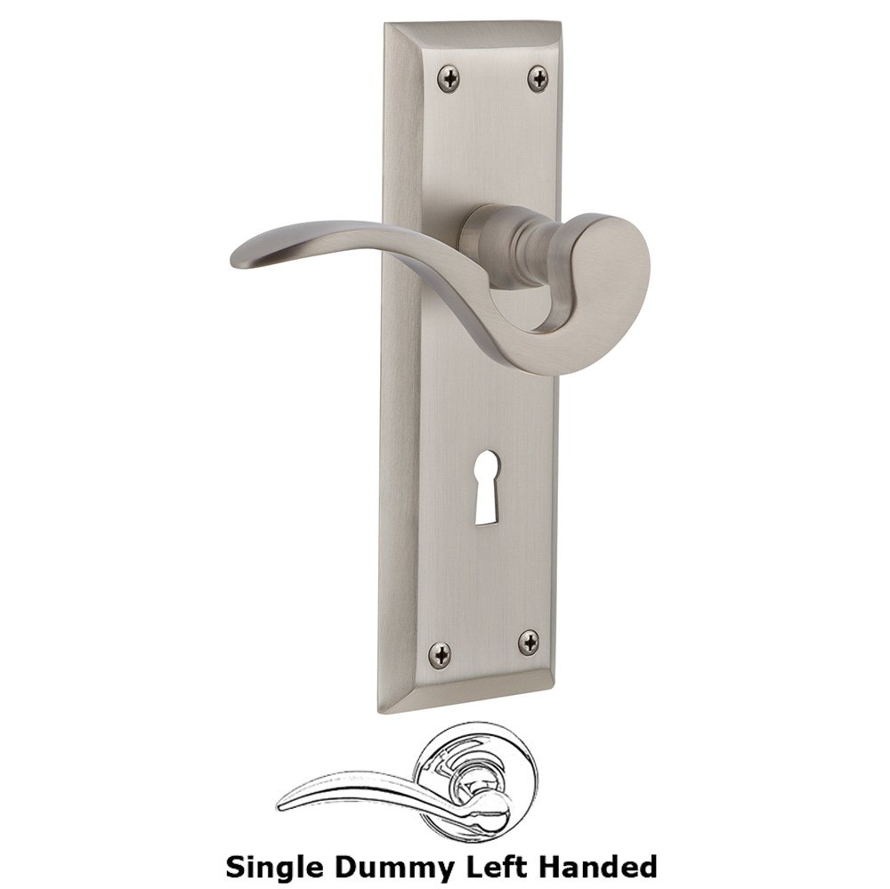 Nostalgic Warehouse New York Plate Single Dummy with Keyhole Left Handed Manor Lever in Satin Nickel