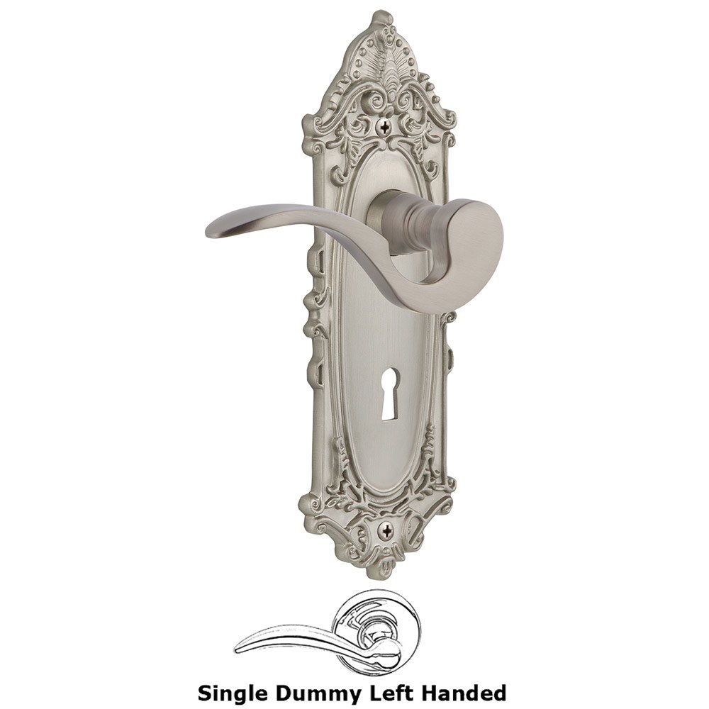 Nostalgic Warehouse Victorian Plate Single Dummy with Keyhole Left Handed Manor Lever in Satin Nickel