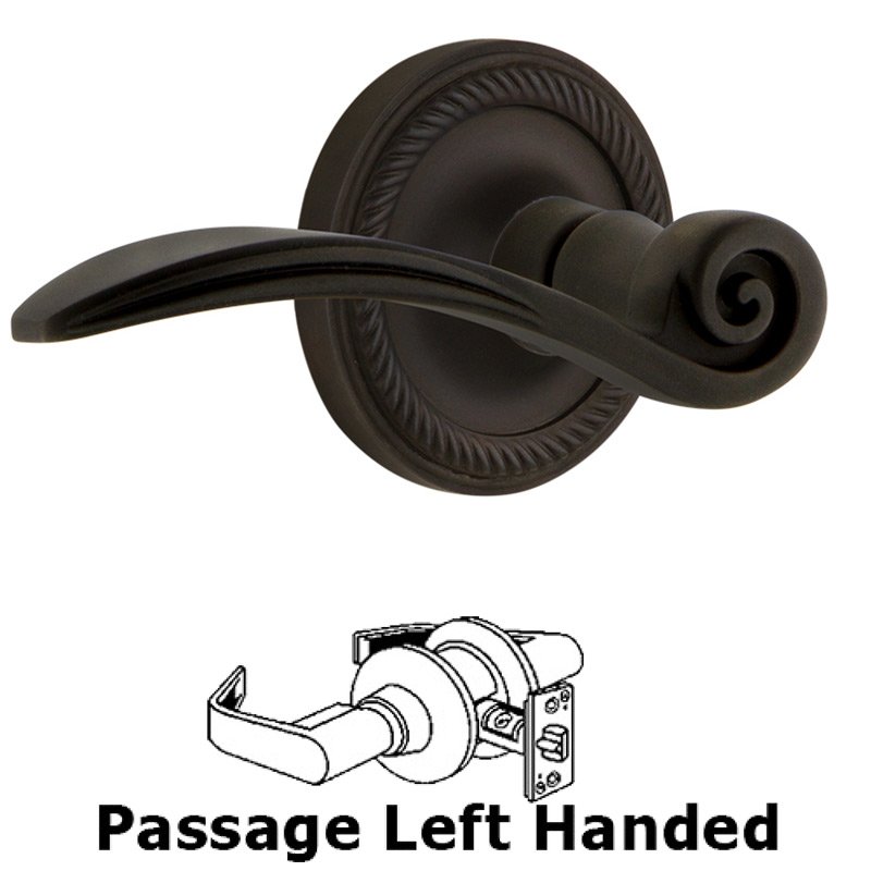 Nostalgic Warehouse Rope Rose Passage Left Handed Swan Lever in Oil-Rubbed Bronze