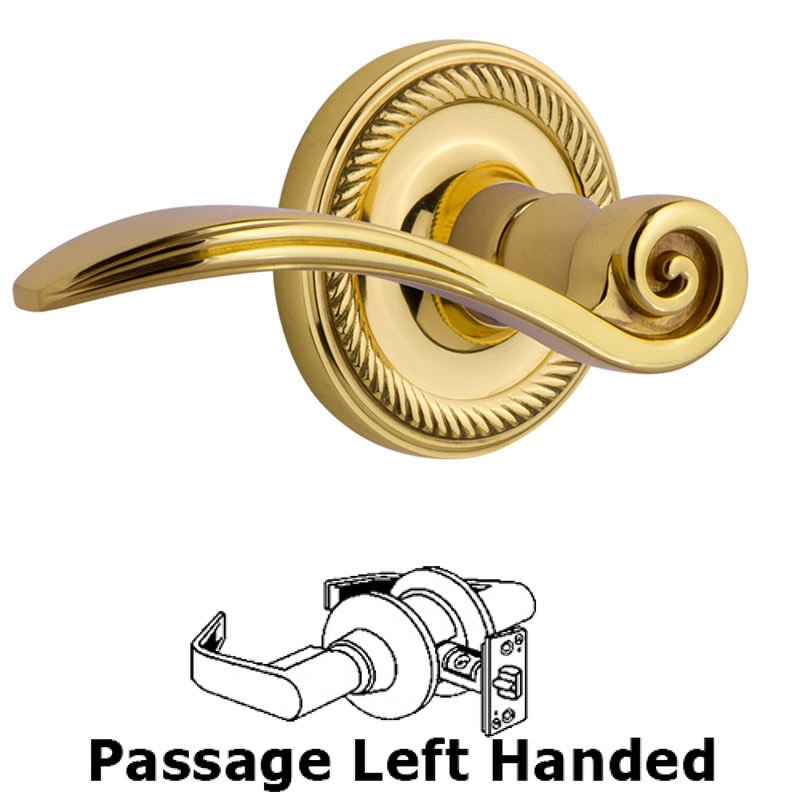 Nostalgic Warehouse Rope Rose Passage Left Handed Swan Lever in Unlacquered Brass