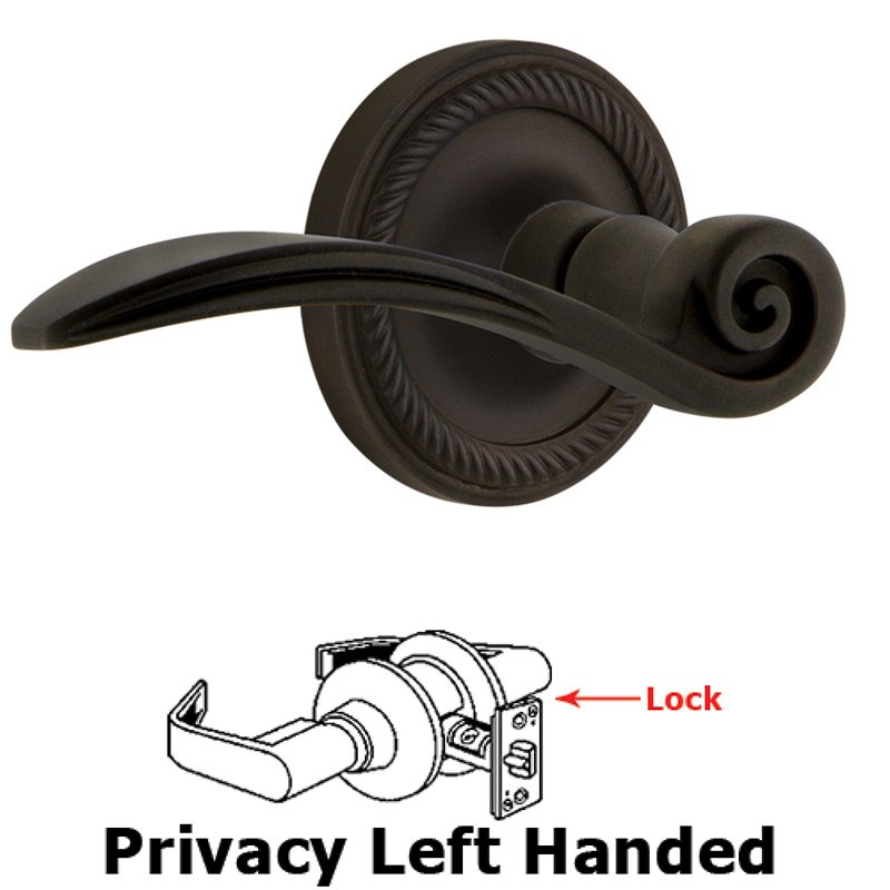 Nostalgic Warehouse Rope Rose Privacy Left Handed Swan Lever in Oil-Rubbed Bronze
