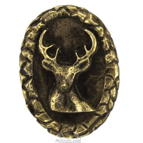 Novelty Hardware Small Whitetail Oval Knob in Antique Brass