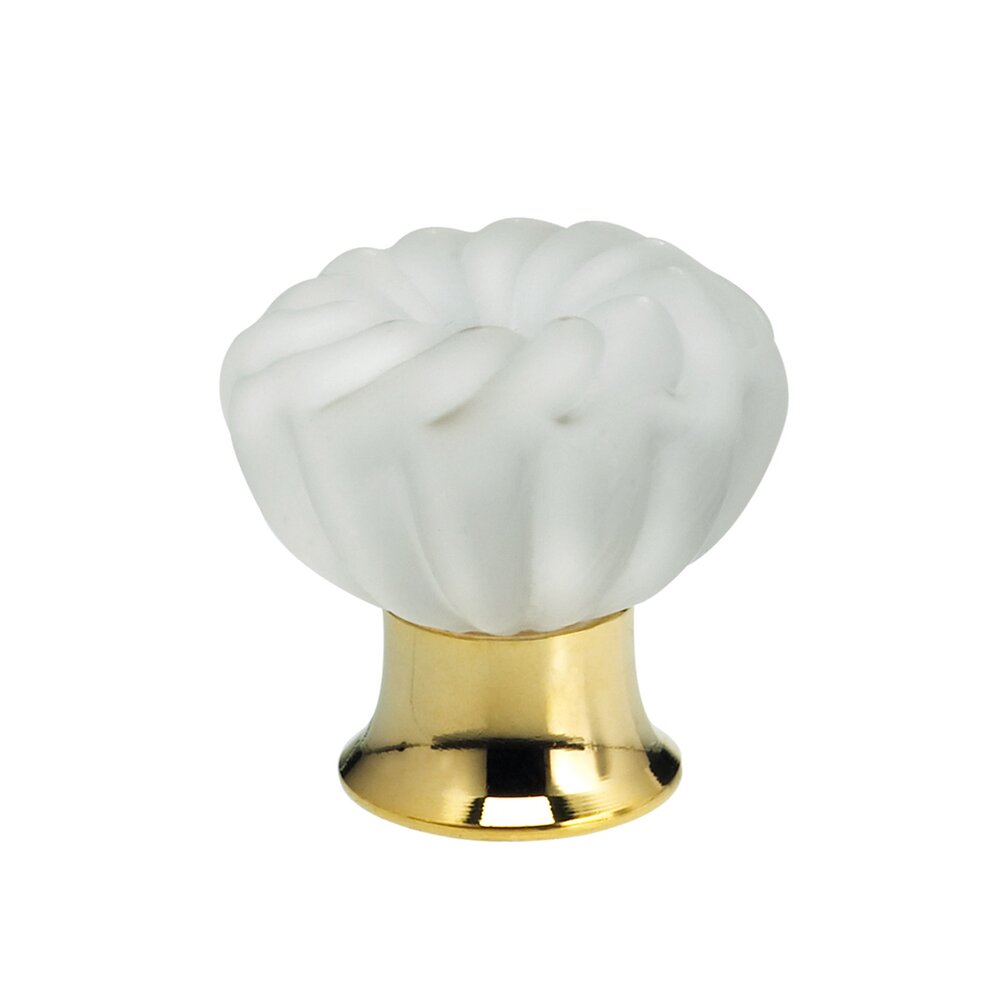 Omnia Hardware 30mm Frosted Glass Flower Knob with Polished Brass Base