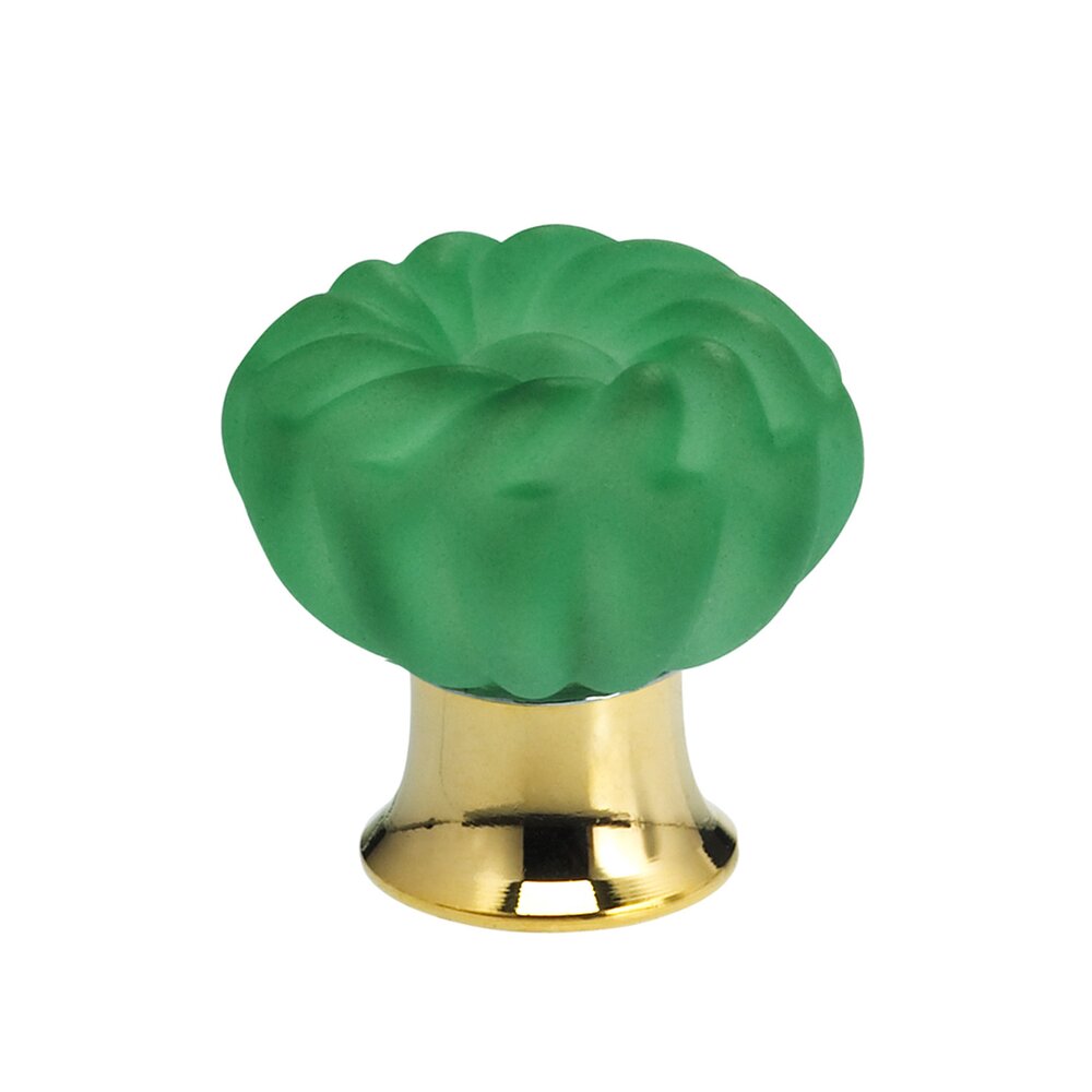 Omnia Hardware 30mm Frosted Jade Colored Glass Flower Knob with Polished Brass Base