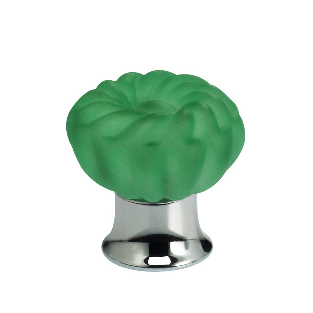 Omnia Hardware 30mm Frosted Jade Colored Glass Flower Knob with Polished Chrome Base