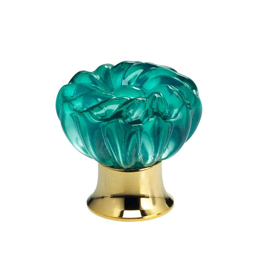 Omnia Hardware 30mm Clear Jade Colored Glass Flower Knob with Polished Brass Base