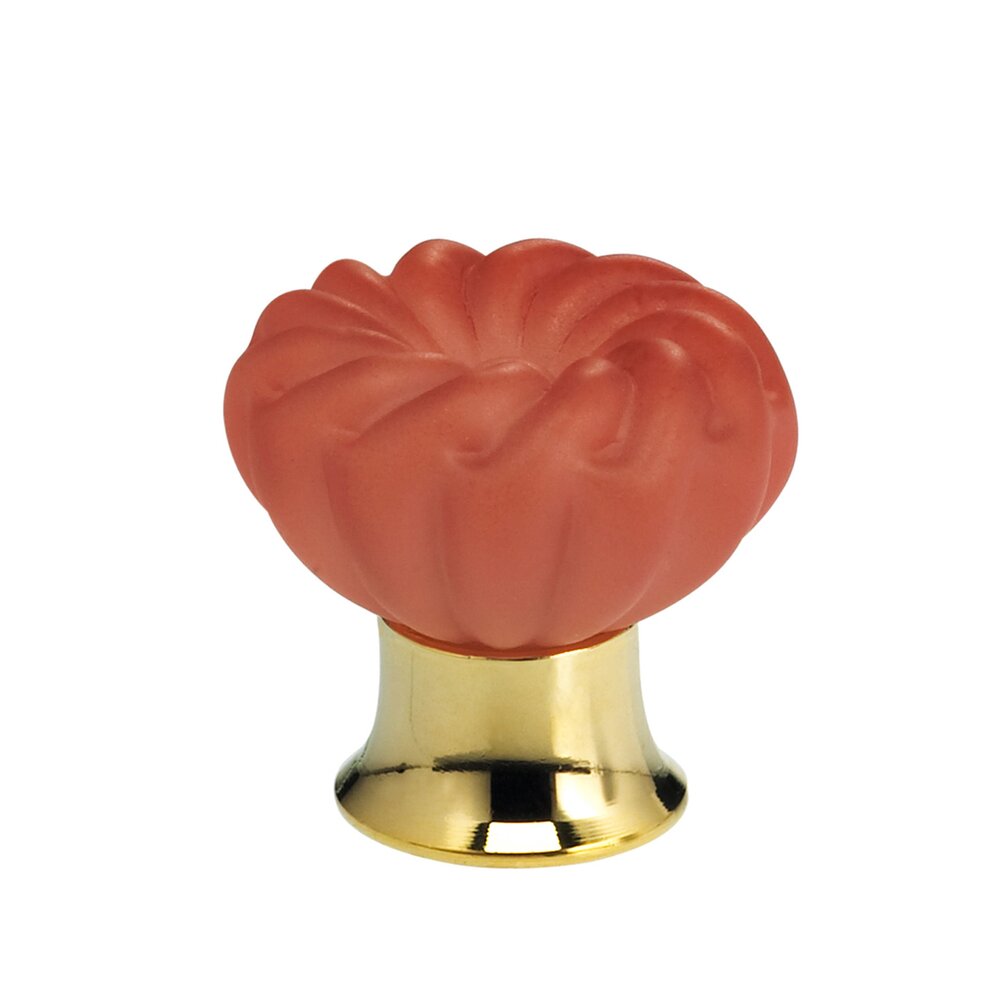 Omnia Hardware 30mm Frosted Rose Colored Glass Flower Knob with Polished Brass Base