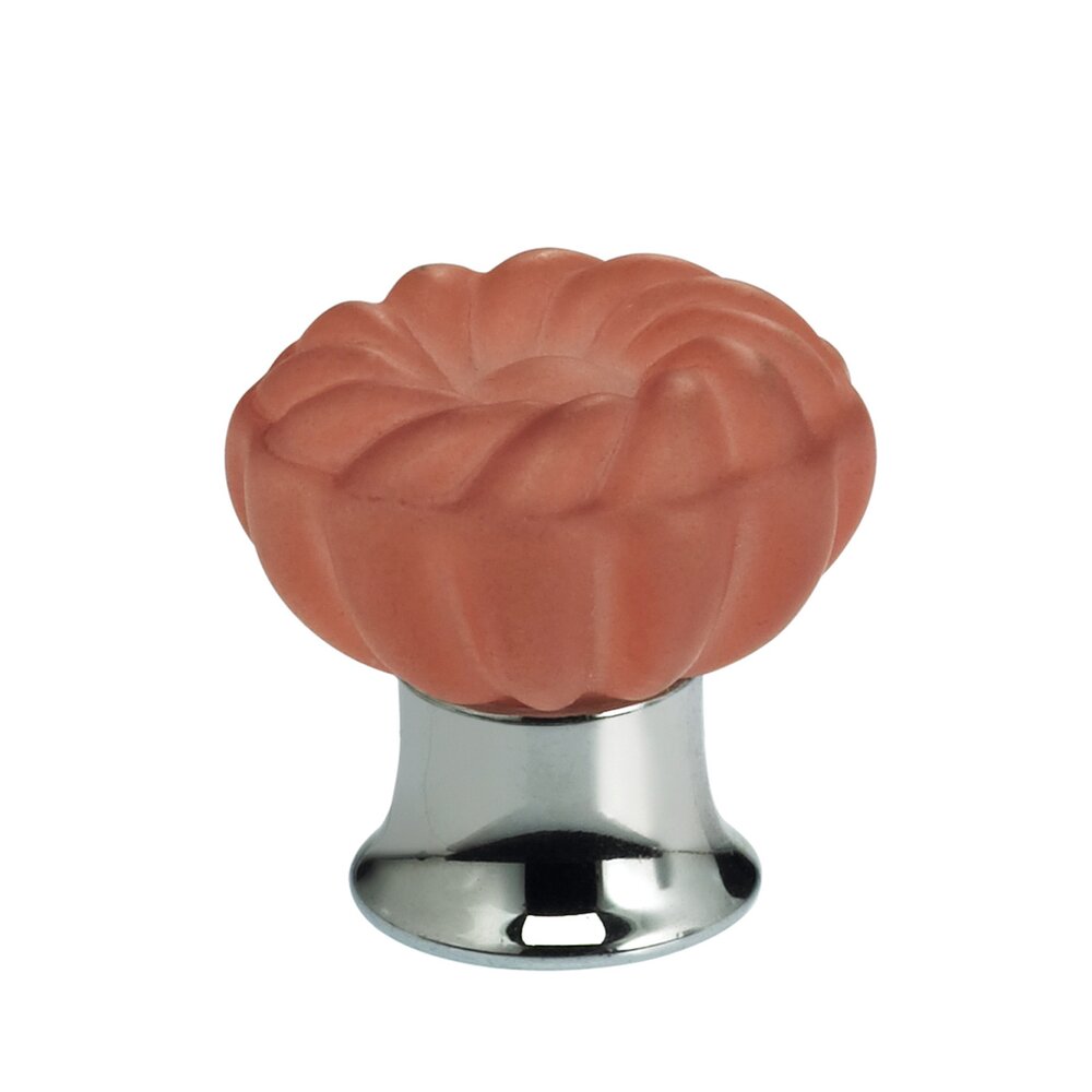 Omnia Hardware 30mm Frosted Rose Colored Glass Flower Knob with Polished Chrome Base