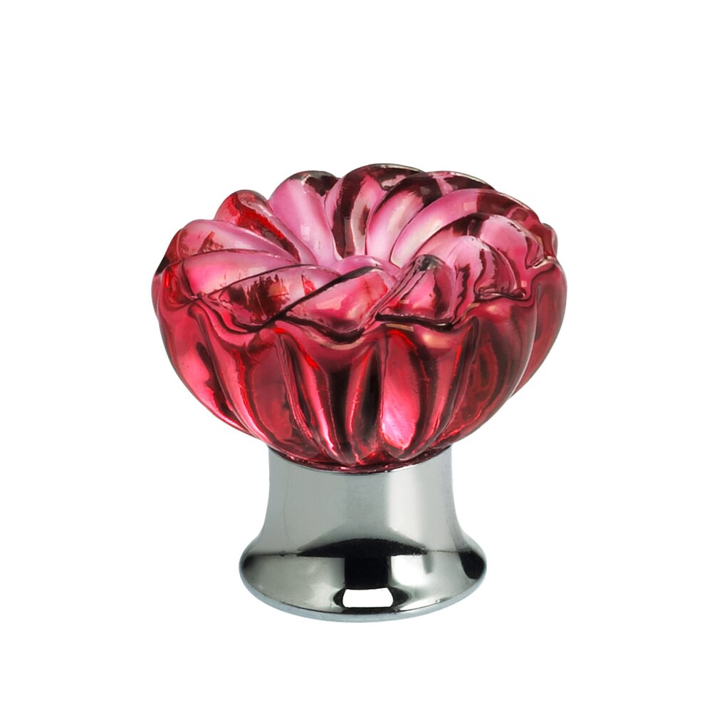 Omnia Hardware 30mm Clear Rose Colored Glass Flower Knob with Polished Chrome Base