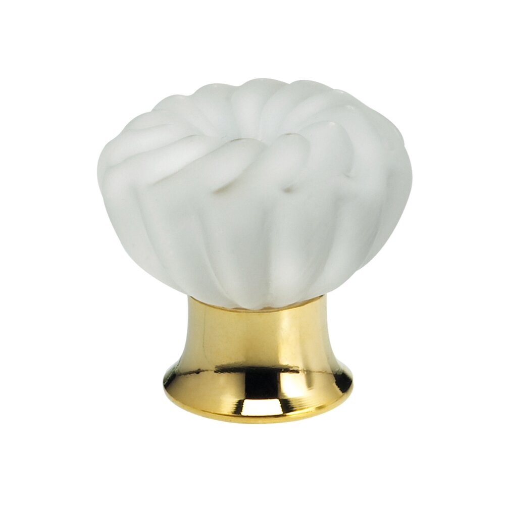 Omnia Hardware 40mm Frosted Glass Flower Knob with Polished Brass Base