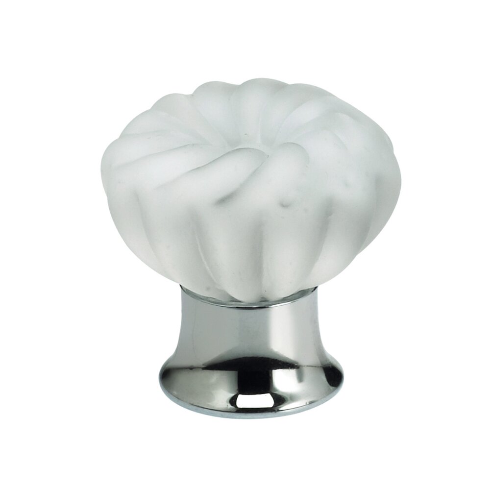 Omnia Hardware 40mm Frosted Glass Flower Knob with Polished Chrome Base