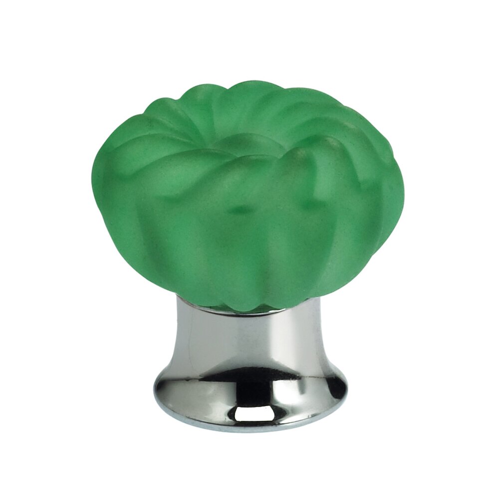 Omnia Hardware 40mm Frosted Jade Colored Glass Flower Knob with Polished Chrome Base