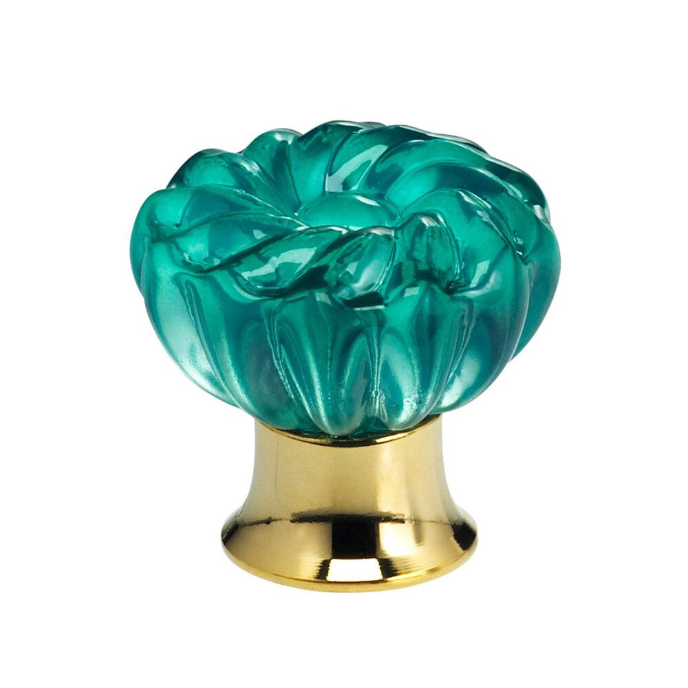Omnia Hardware 40mm Clear Jade Colored Glass Flower Knob with Polished Brass Base