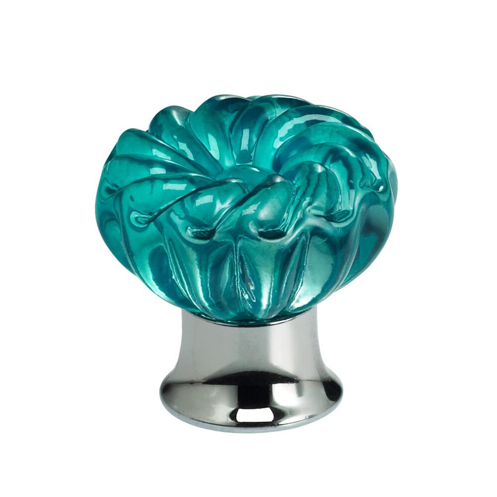 Omnia Hardware 40mm Clear Jade Colored Glass Flower Knob with Polished Chrome Base