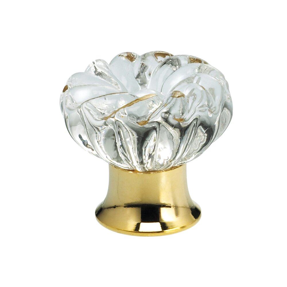 Omnia Hardware 40mm Clear Glass Flower Knob with Polished Brass Base