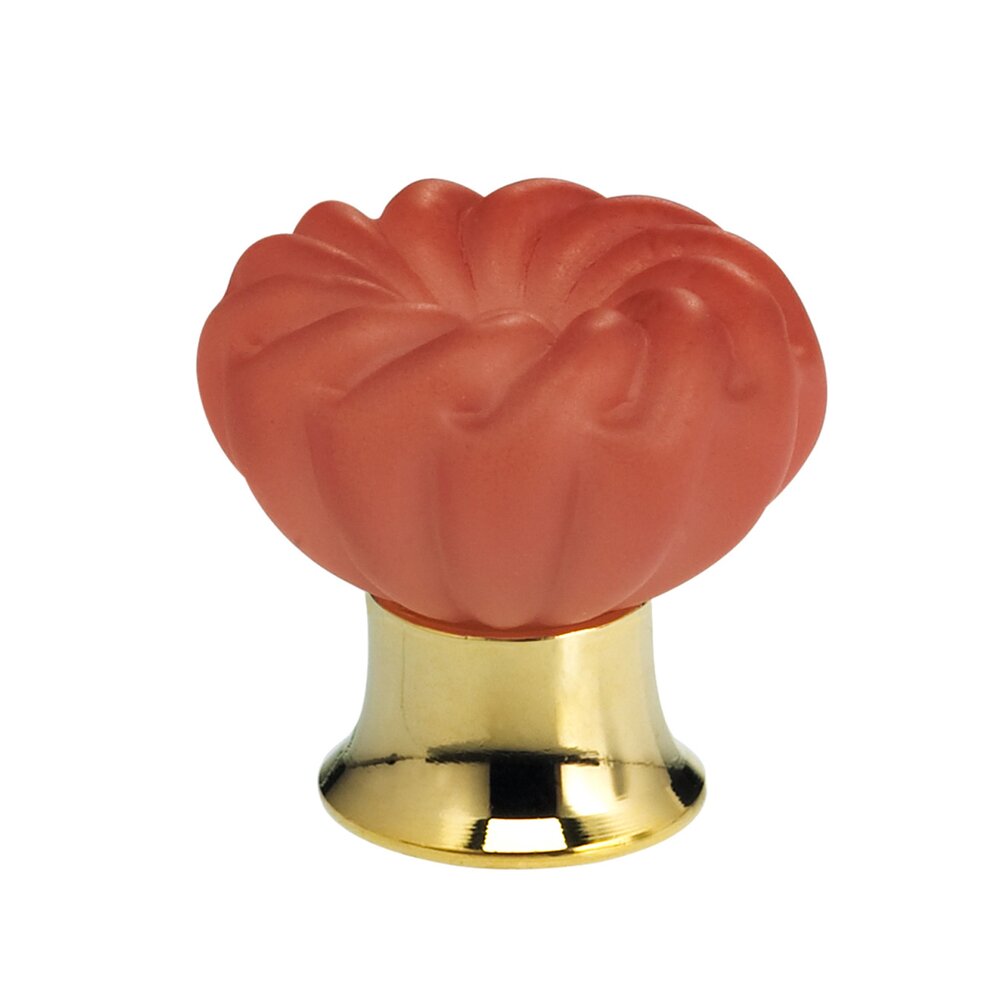 Omnia Hardware 40mm Frosted Rose Colored Glass Flower Knob with Polished Brass Base