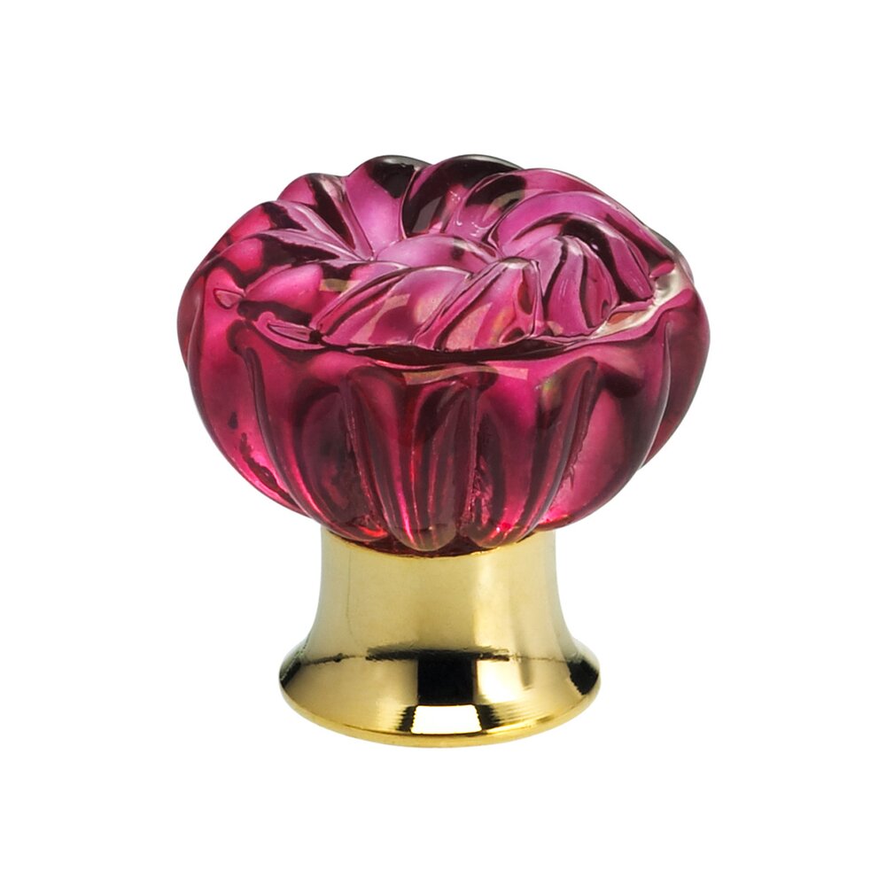 Omnia Hardware 40mm Clear Rose Colored Glass Flower Knob with Polished Brass Base
