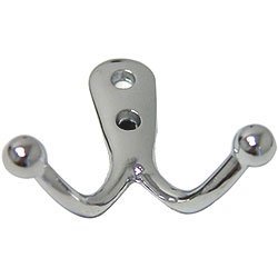 Omnia Hardware Double Hook in Polished Chrome