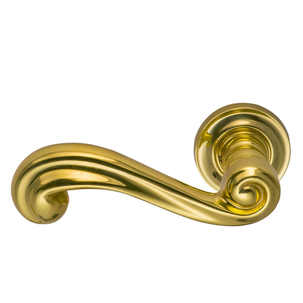 Omnia Hardware Left Handed Passage Traditions Wave Lever with Small Radial Rosette in Polished Brass Lacquered
